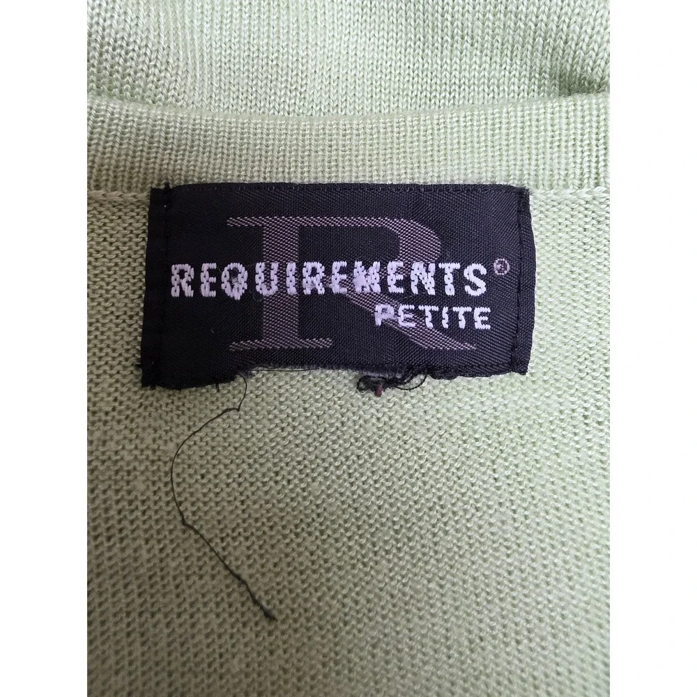 Requirements Petite Sweater 3/4 Sleeve Round Neck Light Green Solid Pullover Bow